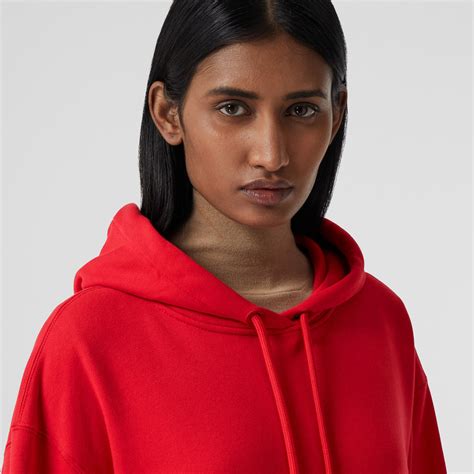 Love Print Cotton Oversized Hoodie In Bright Red Women Burberry