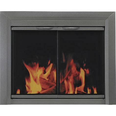 Plow & hearth east bay fireplace hearth screen with double doors, scrollwork and trellis design, matte black with copper/golden highlights (small). Pleasant Hearth Craton Fireplace Glass Door — For Masonry ...