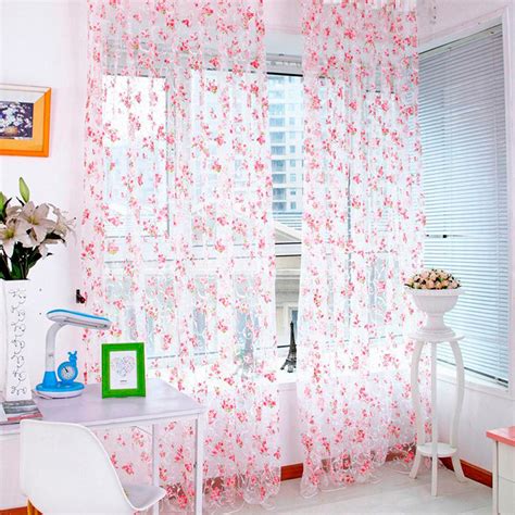 1 Panel Fabric Flower Sheer Curtain Tulle Window Treatment Voile Drape