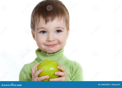 Baby Holding Green Apple Isolated On White Stock Photo Image Of Human