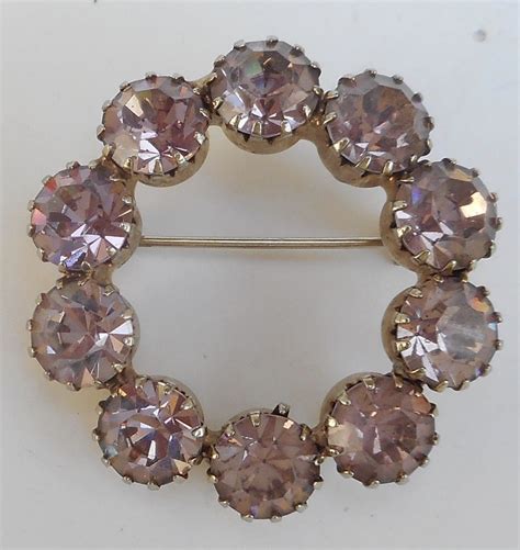Antique Light Lavender Rhinestone Brooch Hinged Prongs Set In A Gold