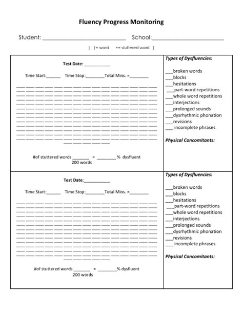 Fluency Progress Monitoring Form Fill Out Sign Online And Download