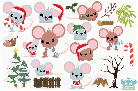 Christmas Mice Clipart Instant Download Vector Art