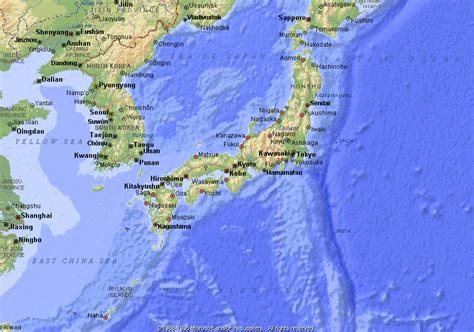 Detailed elevation map of japan with roads, cities and airports. Illywhacker - West Coast Japan
