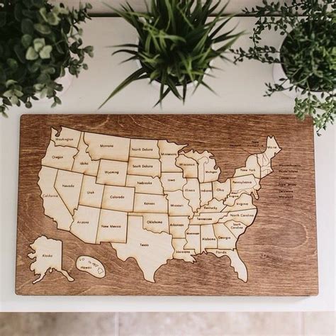 United States Map Puzzle Wooden Map Map Puzzle Map