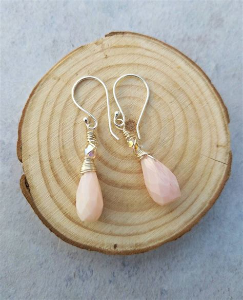 Pink Opal Sterling Silver Earrings Pink Opal Artisan Earrings Pink