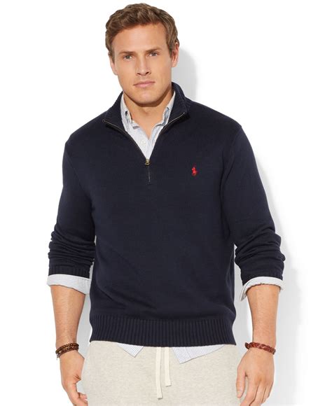 Polo Ralph Lauren Big And Tall Half Zip Mockneck Sweater In Blue For