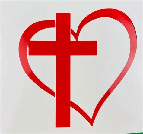 Cross Inside Heart Red Vinyl Decal New T Ebay