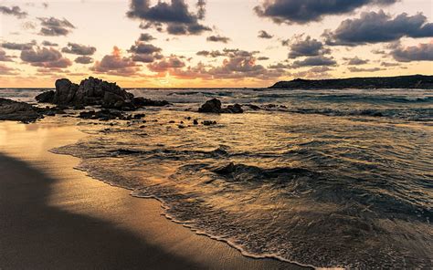 Evening Bay Seascape Waves Coast Sunset Rocks Beautiful Sunset
