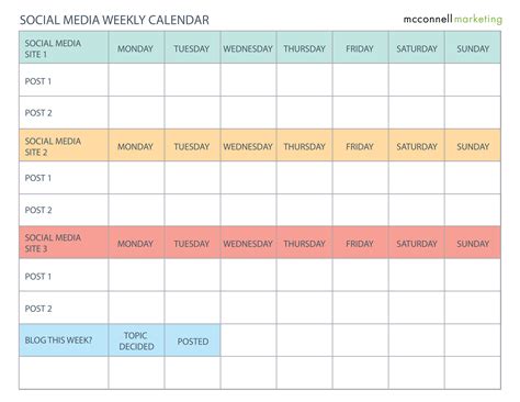 Weekly Social Media Calendar Templates At