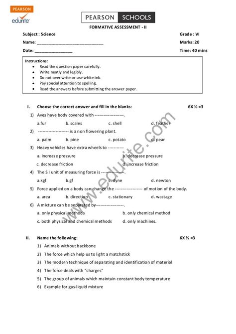 Class 6 Cbse Science Question Paper Fa 2