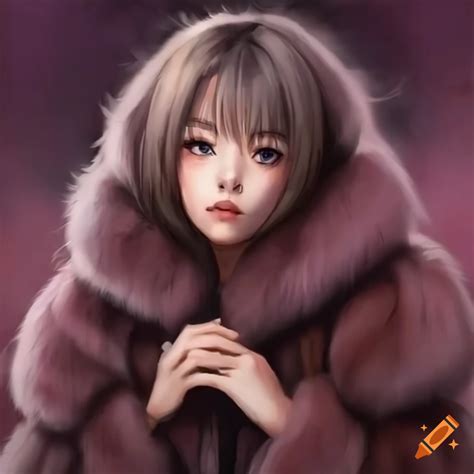 Anime Girl Wearing A Fluffy Fur Coat On Craiyon