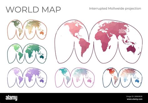 Low Poly World Map Set Goodes Interrupted Mollweide Projection
