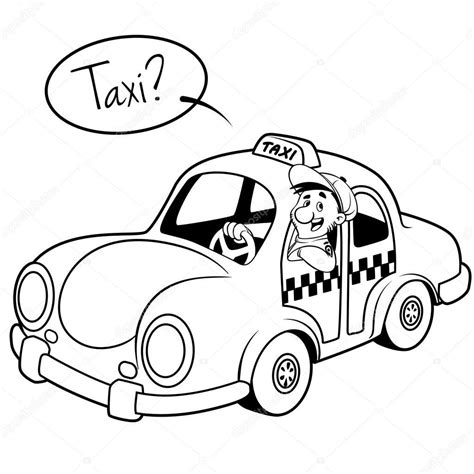 1024x1024 Taxi Driver In The Car Outline On A White Background Stock