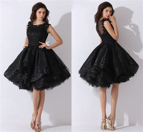 Elegant Black Lace Puffy Organza Wedding Dresses Open Short Bridal