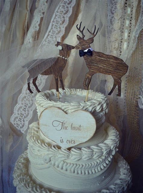 Deer Wedding Cake Topper Bride Groom Ivory Veil Mr And Mrs Hunting