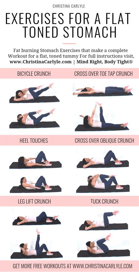 A Woman Doing Exercises For A Flat Toned Stomach With The Instructions