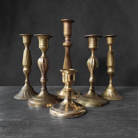 Brass Taper Candle Holders Set Of 6 Unpolished Mismatched Etsy In