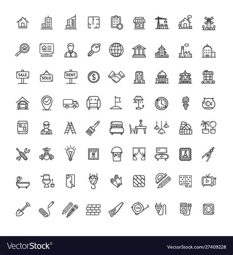 Real Estate Black Thin Line Icon Set Royalty Free Vector