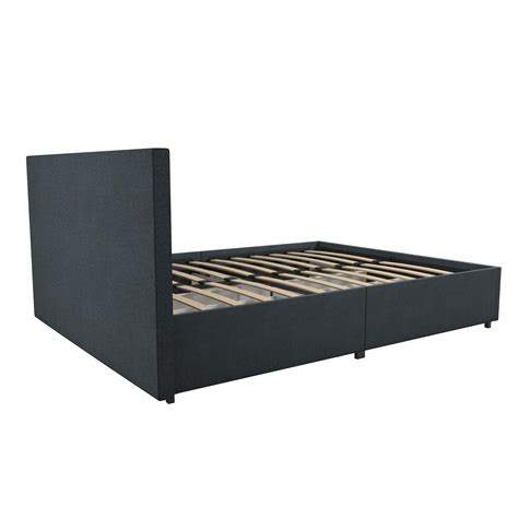 Novogratz Kelly Upholstered Storage Bed Frame Queen Dark Blue Linen