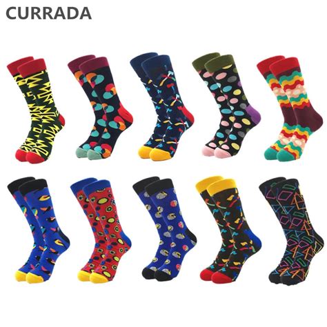 10pairslot Brand Men Happy Socks Quality Combed Cotton Colorful Funny Cartoon Sock Fashion