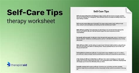 Self Care Tips Worksheet Therapist Aid