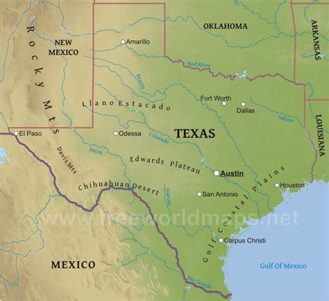 Physical Map Of Texas Landforms Map Vector