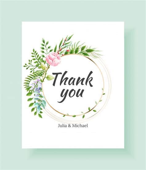 Wedding Thank You Card Template Vector Watercolor Flowers