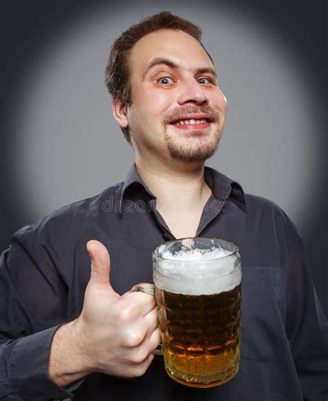 Happy Man Drinking Beer From The Mug Stock Photo Image Of Foods