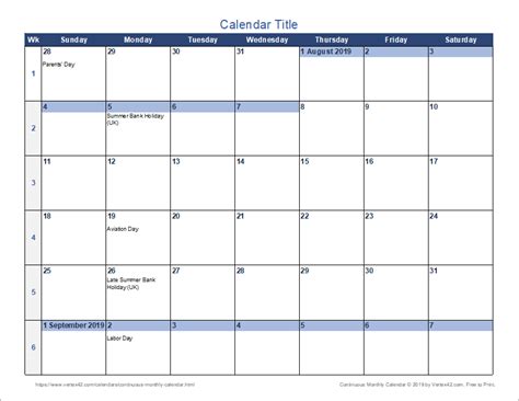 52 Week Calendar Template Excel Hq Printable Document