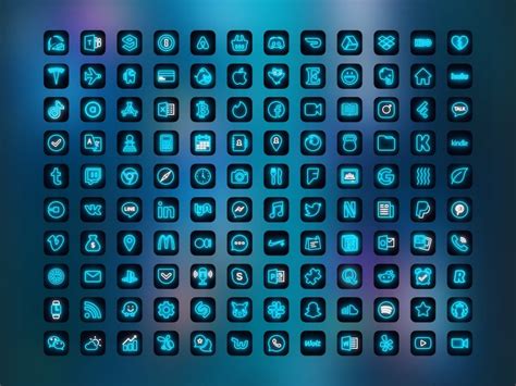 120 Blue Neon Ios 14 App Icon Pack Turquoise Aqua Neon Etsy