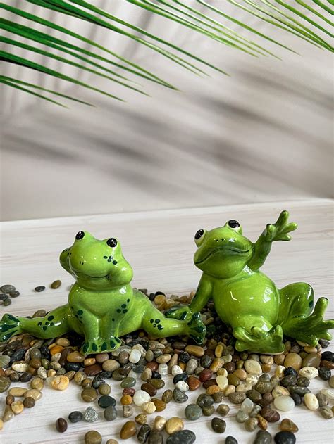 Cute Set Frogs Figurines Garden Décor Ceramic Frog Yard Etsy