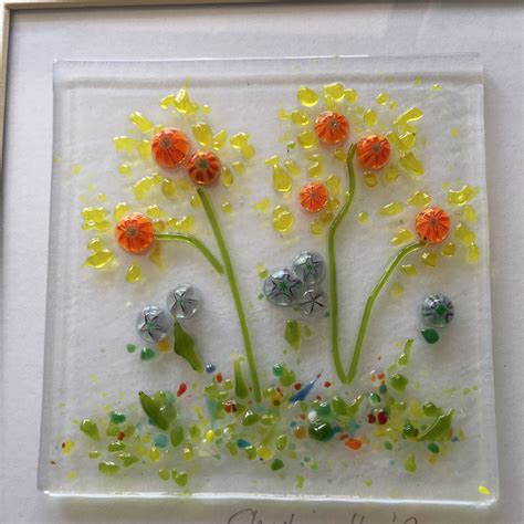 Fused Glass Art Daffodil Flower Scene With Murrine By Glowormglass On Etsy Glass Art Stained