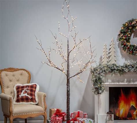 Light Up Snowy Brown Birch Tree 6ft Pottery Barn