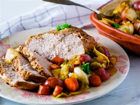 Only four ingredients, plus salt and pepper, are needed to create the tasty glaze for this delectable pork dish. Oven Roasted Pork Loin with Cabbage and Potatoes - Upstate ...