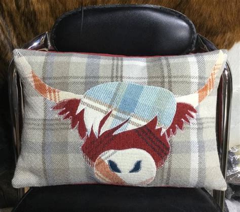 Highland Cow Cushion Tartan Pillow Decorative Cover Red Etsy Applique