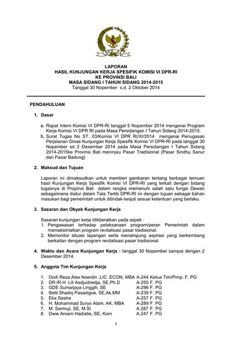 The evaluation of cooperation contracts. LAPORAN HASIL KUNJUNGAN KERJA SPESIFIK KOMISI