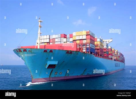 Aerial Footage Of Maersk Shipping Line Ultra Large Container Vessel