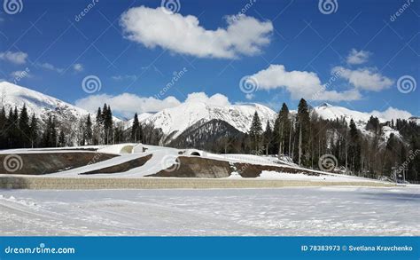 Winter Road And Tunnels In The Snowy Mountains Of The Caucasus Stock