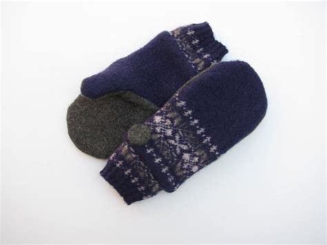 Wool Mittens Fleece Lined Purple And Gray Fair Isle Recycled Etsy