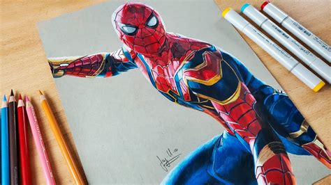 Drawing Spider Man No Way Home Iron Spider Suit Time Lapse Youtube