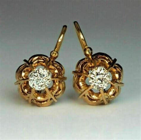 14k Yellow Gold Plated 1 Ct Round Cut Moissanite Art Deco Dangle Drop
