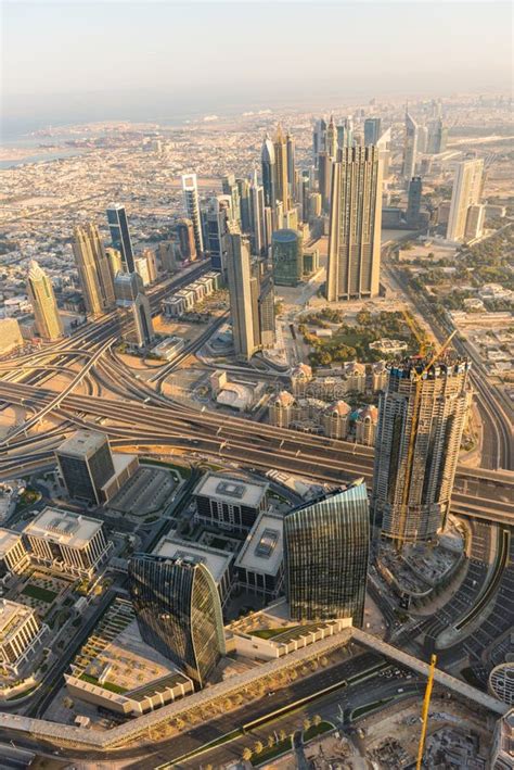 Dubai Downtown Morning Scene Top View Stock Image Image Of Tower