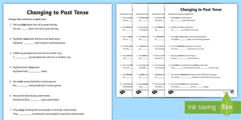 Changing To Past Tense Sheets Teacher Made Twinkl