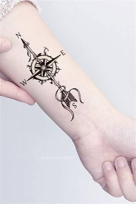 Wanderlust Compass Arrow Temporary Tattoo Mybodiart