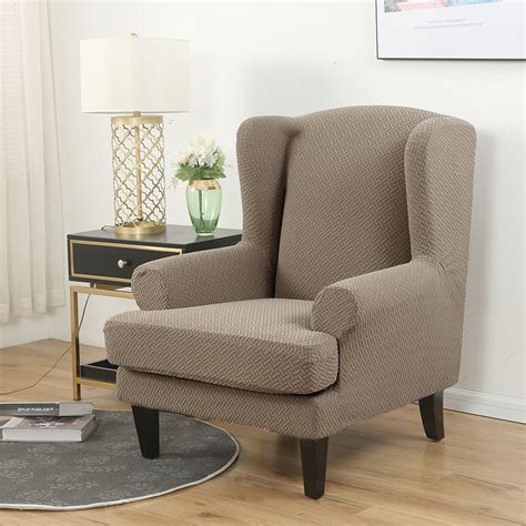 Stretch Knitted 2 Piece Wing Chair Cover Wingback Armchair Slipcover Elastic Us Ebay