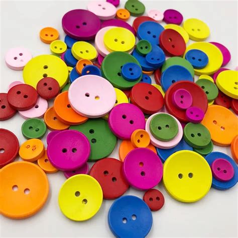 50pcs 2 Holes Mixed Size Wood Buttons For Craft Round Sewing Buttons