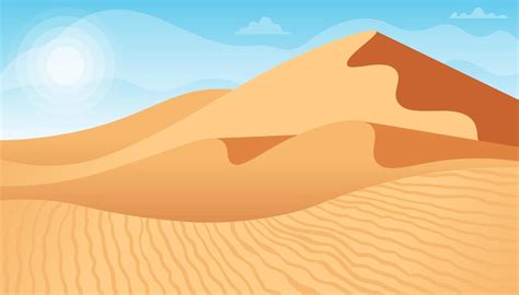 Desert Landscape With Sand Dunes Vector Illustration In Flat Style