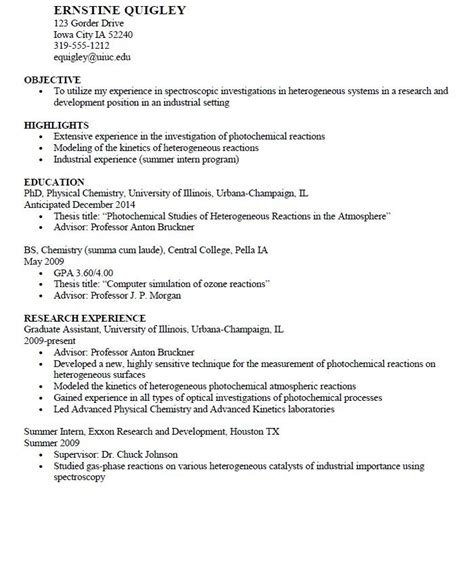 Passionate graduate teaching assistant with proven supporting department chairs faculty members and other professional staff members in colleges and universities by performing. Entry Level Phd Chemist Resume | Good resume examples ...