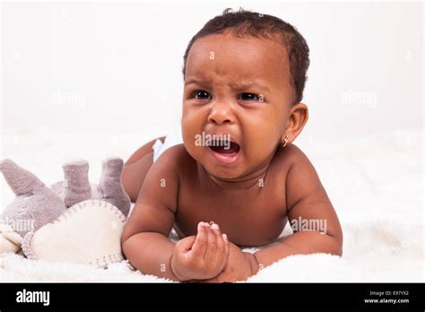 Adorable Little African American Baby Girl Crying Black People Stock